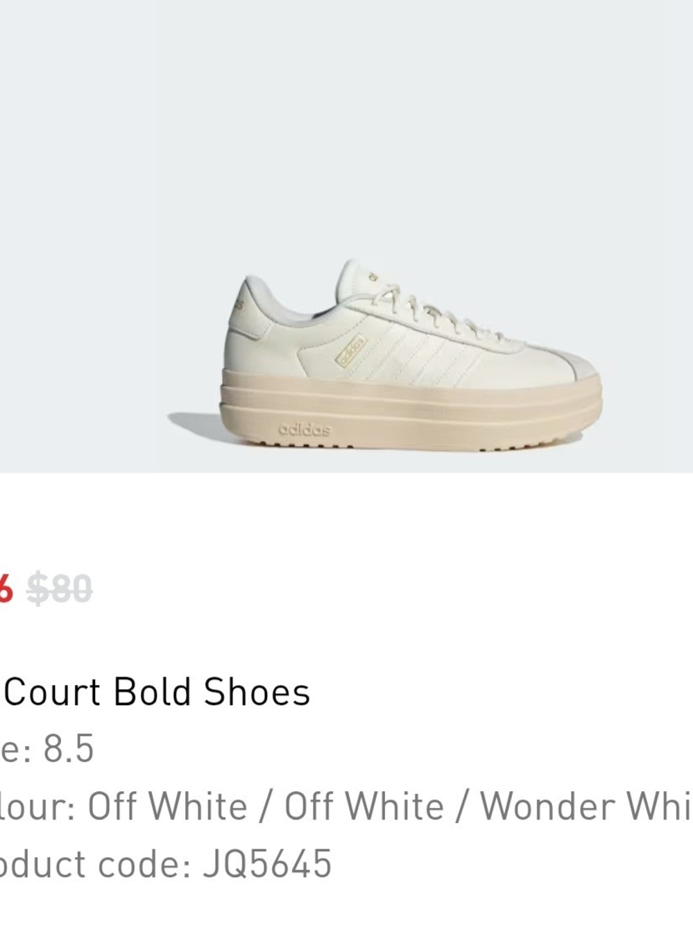 Adidas Court Bold Platform Sneakers in Off-White and Beige